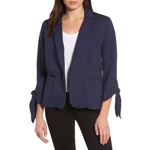 Halogen Blazer with Tie Sleeve Detail in Navy